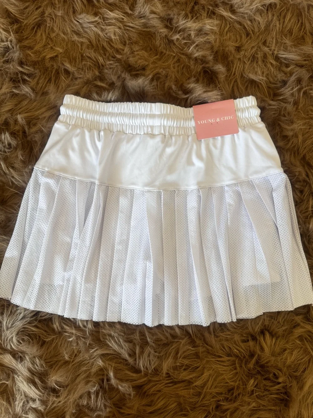 Sporty mini skirt white pleated drawstring tennis skort